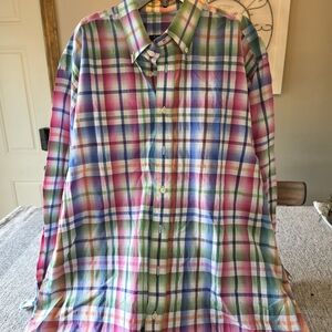 Burberry London Pink and Green Plaid Men's Dress Shirt. Size Lg.